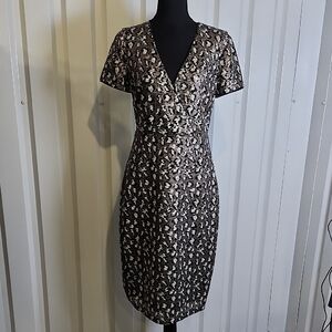 Badgley Mischka Womens Lainey Leopard Sequin Cocktail Midi Dress Size 6 EUC